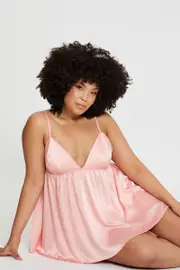 Pink Satin Babydoll Top & Short Pyjama Set