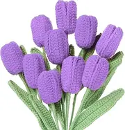uxcell Tulip Crochet Flowers, Artificial Knitted Tulip Flower Completed Handmade Tulips Bouquet for Gift Home Birthday Wedding Decoration, Dark Purple Pack of 10