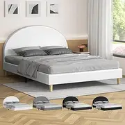 ALFORDSON Bed Frame Base Double Size with PU Leather Upholstery Upholstery, Bed Platform Foundation with Headboard for Mattress Topper, Calla White