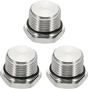 uxcell NPT Pipe Plug Fitting, 304 Stainless Steel NPT1/2 Male Outer Hex Thread for Plumbing Fixed with Sealing Rubber Ring Pack of 3