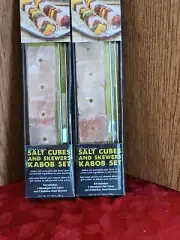 2730. NEW HIMALAYAN SALT CUBES AND SKEWERS KABOB SET. SET OF 2