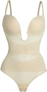 [Vaveren] Womens Shapewear Bodysuit Tank Top Backless Adjustable Straps Seamless Waist Trainer Leotard Deep V Neck Body Shaper with Bra