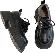 [Generic] Patent Leather Platform Women Preppy Style Lace Up Winter Plush Oxford Shoes Women Retro Thick Bottom