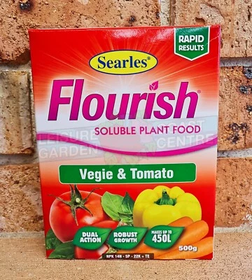 Outdoor Garden Fertiliser Searles Flourish Vegetable Tomato Plant Food 500g
