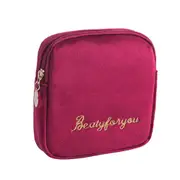 2Pcs Plush Embroidery Women Cosmetics Sanitary Purse Storage Bag Pouch Container