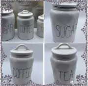 Farmhouse Chic 3-Piece Ceramic Canister Set Tea, Sugar, & Coffee Brand New Boxed
