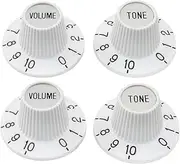 Musiclily Pro Fine 24 Splines Witch Hat Knobs Top Hat Knobs Tone Volume Control Knobs for Electric Guitar Bass Amplifier Effect Pedal, White with Silver Reflector (Set of 2T2V)