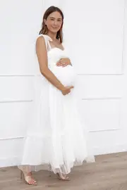 [PUP66] Floret Midi Dress - Off White XS White