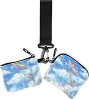 [Amooorous] Cartoon Cute Blue and White Plane Women's Coin Pouches Card Holder Slim Detachable Coin Purse Wallet Bag with Zipper Pocket for Lady 2 Pcs, Cartoon cute blue and white plane, 1 size, Casual