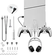 Plastic Wall Mount + Gamepad Controller Holder Hooks + Remote Holder + Headphone Mount + 2-in-1 Magnetic Charging Cable for PS5 Slim