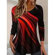 Women's T Shirt Striped Color Gradient Elegant Vintage Fashion Long Sleeve Crew Neck Regular Tops Daily Going out Weekend Print Yellow Red Blue Gray Summer Spr