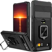[rojarou] for Google Pixel 7 Case with [Card Holder[ and [Slide Camera Cover] and [360° Rotate Ring Kickstand] Heavy Duty Protective Phone Cover Case for Pixel 7 5G 6.3"-Black
