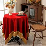 F-CHU Small Square Tablecloth 36 x 36 Inch Velvet Christmas Table Cloth Solid Red Small Round Table Cover for Nightstand End Bedside Table Tabletop Decoration，Red Tablecloth
