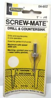 RARE Vintage Stanley Screw-Mate Drill & Countersink #04-602 1" x #6 USA NOS