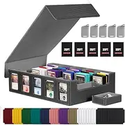 CyperEver Trading Card Storage Box with Commander Display, 5-Row Deck Case with Removable Lid; 3900+ Card Deck Box for MTG TCG Sports Cards, 5 Toploaders, 5 Stoppers, 48 Dividers,1 Dice Tray (Black)