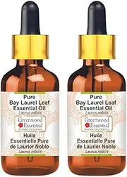 Greenwood Essential Pure Bay Laurel Leaf Essential Oil (Laurus nobilis) with Glass Dropper 100% Natural Therapeutic Grade Steam Distilled for Personal Care (Pack of Two) 100ml X 2 (6.76oz)