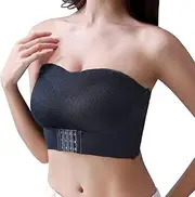 [Generic] Women Strapless Front Buckle Lift Bra No Wire Non-Slip Invisible Bandeau Bra Seamless Wrapped Breast Bra with Convertible Bra Straps