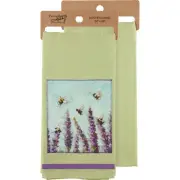 Cotton Kitchen Dish Towel - Lavender Flowers & Bumblebees 20x28 NEW