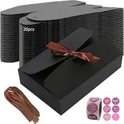20 Pack Black Gift Boxes 20.8x14x5 cm With 20 Pcs Ribbon - Boxes With Lids for Presents, Bridesmaid Proposal, Birthday, Wedding, Party Favors