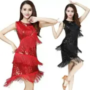 Women Latin Dance Dress Salsa Tango Ballroom Sequin Tassel Rumba Practice
