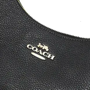 【COACH】Teri Hobo 經典金屬LOGO皮革肩斜彎月包兩用包(黑)