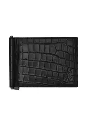 Saint Laurent Tiny Monogram Bill Clip Wallet in Crocodile Embossed Leather