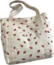 [AZIDWERYQ] Strawberry Bag, Large Capacity Corduroy Tote Bag with Zip and Multi-Pockets, Cute Strawberry Purse with Handle for Women School Office Travel