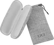 [WOFASHPURET] 2pcs Portable Hard Shell Eyeglasses Case Drawstring Bag Set Grey Fashionable Glasses Organizer Multi Purpose Storage for Glasses Keys Jewelry and Items