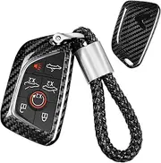 T-carbon for Corvette C8 Key Fob Cover with KeyChain, Real Carbon Fiber Key Fob Case Protector Compatible with C8 Corvette Smart Remote Control Key Fob Case for Z51 Z06 2020 2021 2022 2023 2024(Black)