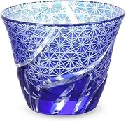 J-Kitchens Retro Kiriko Glass Cup, Cold Tea, Φ3.0 x H2.4 inches (76 x 60 mm), 3.4 fl oz (100 cc), Rancho, Small Pattern, Blue, Hanachou Current Model