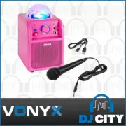 Karaoke Machine Microphone Bluetooth Portable Party Speaker Pink LED Light Kids