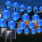 Blue Halloween Decorations, 2-Pack 100 LED 32FT Crystal Globe Solar String Light