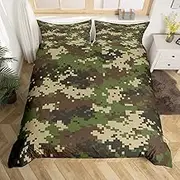 Army Green Camo Duvet Cover Set S Size Abstract Geometric Camouflage Comforter Cover Kids Boys Camo Lovers Bedding Set Teens Men All Season Quilt Cover with 1 Pillowcase