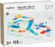 Mideer 115 Pieces Race Car Track Building Block Educational Toy Set Magnet Tile Magnetic Blocks Playset 2 Cars Early STEM Learning Construction Kit Hand-Eye Fine Motor Skill Brain Training