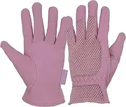 HANDLANDY Womens Garden Gloves, Scratch Resistance Leather Gardening Gloves for Ladies，Yard Gloves 3D Mesh Comfort Fit- Improves Dexterity and Breathability (Medium, Pink)