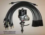 FORD 351W WINDSOR BLACK Small Female Cap HEI Distributor & 8mm Spark Plug Wires