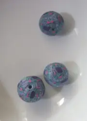 Lot of 3 Handmade Clay Blue Beads Craft Supply