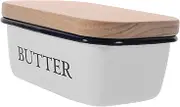 NAMOARLY Enamel Butter Container with Wood Cover Cheese Freshness Keeping Box Multipurpose Storage for Butter Cheese for Refrigerators