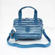 NWT Kipling HB7205 Zeva Small Satchel Xbody Handbag Nylon Serene Ocean Stripes