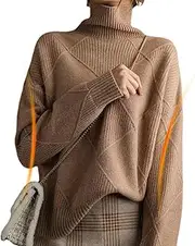 [Generic] Turtleneck Sweater - High Collar Pullover Sweater | Autumn Winter Loose Turtleneck Sweater Jumper Tops for Ladies, Women, Coffee