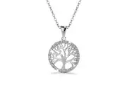 Tree In Circle of Life Pendant Necklace White Gold