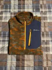 Nice! Eddie Bauer half zip Pull Over fleece Orange/ Camo size M NWT Reg.$69