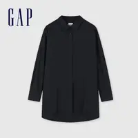 在飛比找momo購物網優惠-【GAP】女裝 Logo純棉翻領長袖襯衫-黑色(890012