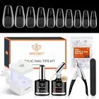 Nail Tips and Glue Gel Kit, Gel X Nail Kit with 4 in 1 Nail Glue, 500Pcs Nail Ti