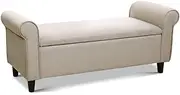 Artiss Upholstered Storage Ottoman, Foot Rest Stool Bench Padded Seat Blanket Box Chest Bedroom Living Room Indoor, 124.5 x 42 x 49cm with Armrest Taupe Faux Linen Fabric Open Lid Heavy Duty