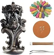 Comeon Skull-shaped Resin Incense Holder Burner + 20 Backflow Incense Cones + 30 Incense Sticks + Tweezer + Mat