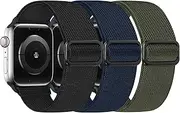 Adjustable Solo Loop Bands Compatible with Apple Watch Band 38mm 40mm 41mm 42mm 44mm 45mm, Stretchy Braided Elastic Sport Strap Compatible for iWatch Series 8/7/6/5/4/3/2/1/SE(3 of Pack)