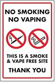 VSafety No Smoking No Vaping/This is a Smoke & Vape Free Zone Sign - 300mm x 400mm - Self Adhesive