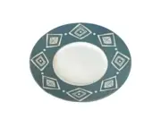 Pottery Barn BONGO GREEN Tan Aztec Design Matte Stoneware Saucer