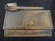Anne Klien gold trifold billfold wristlet purse nwt